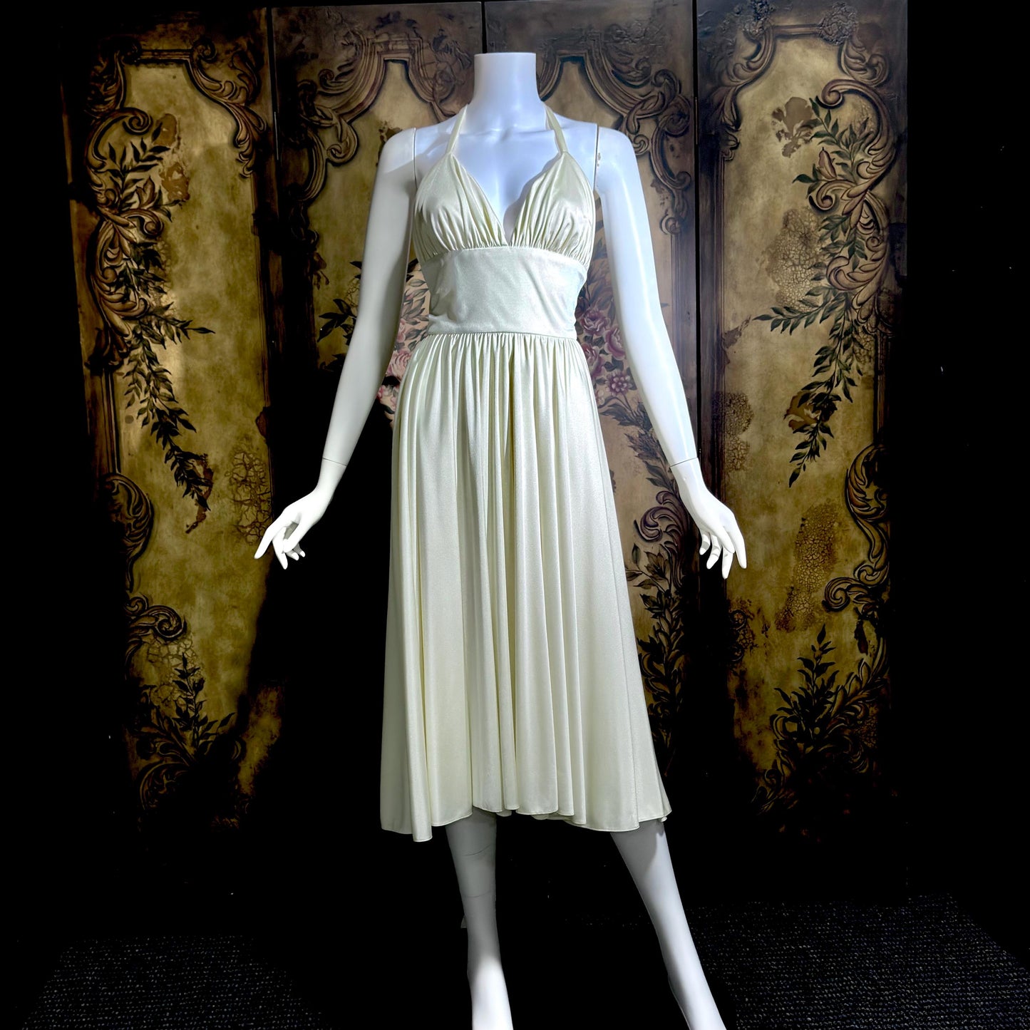 ESTEVEZ vintage 1970s cocktail dress, Eva Gabor Look White Marilyn Monroe style halter dress