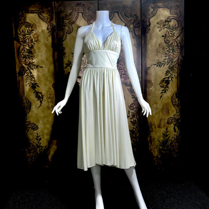 ESTEVEZ vintage 1970s cocktail dress, Eva Gabor Look White Marilyn Monroe style halter dress