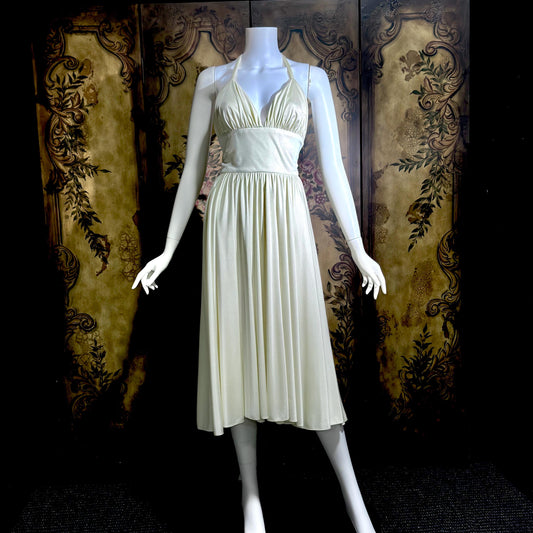ESTEVEZ vintage 1970s cocktail dress, Eva Gabor Look White Marilyn Monroe style halter dress