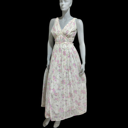 EVE STILLMAN for GRACETTE vintage 1950s Nightgown Slip Dress: floral Grecian Goddess Gown
