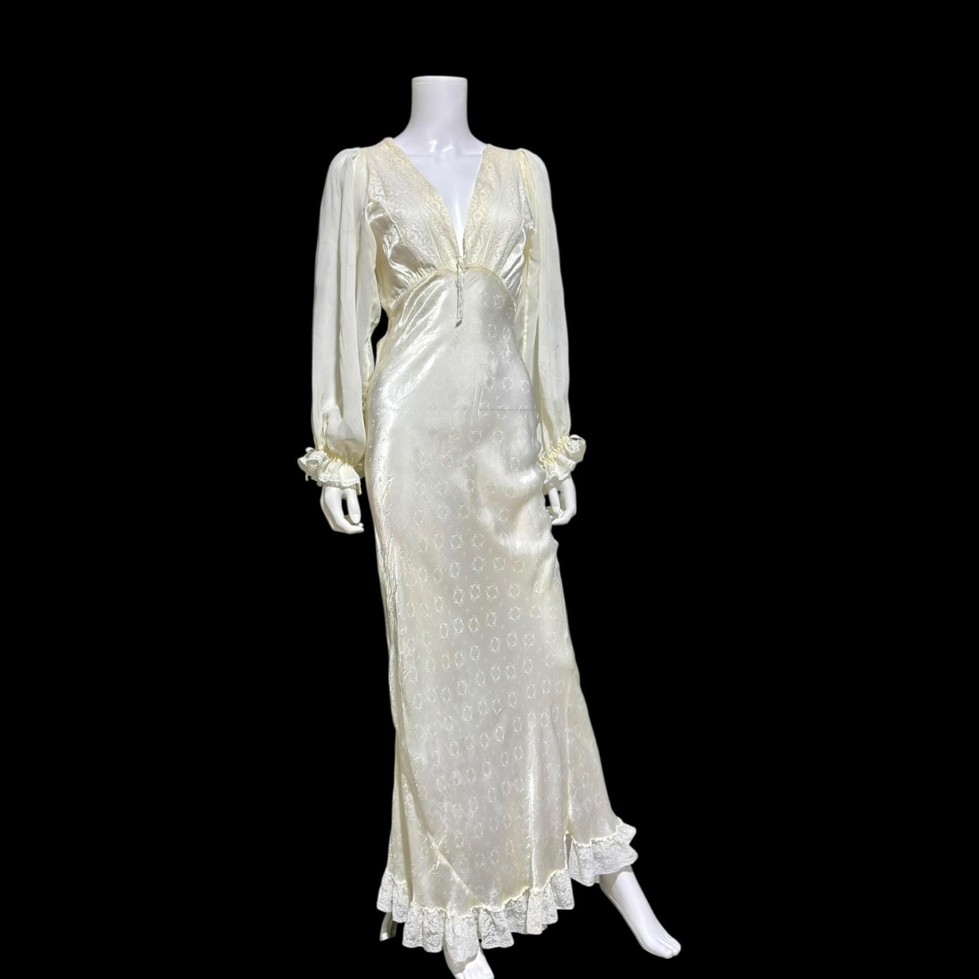 FEMICRAFT vintage 1930s nightgown dress, shimmering pearly white liquid satin sheath lingerie gown
