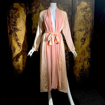 FERNANDO SANCHEZ Vintage dressing gown robe, Peach Pink Silk wrap house coat, Large