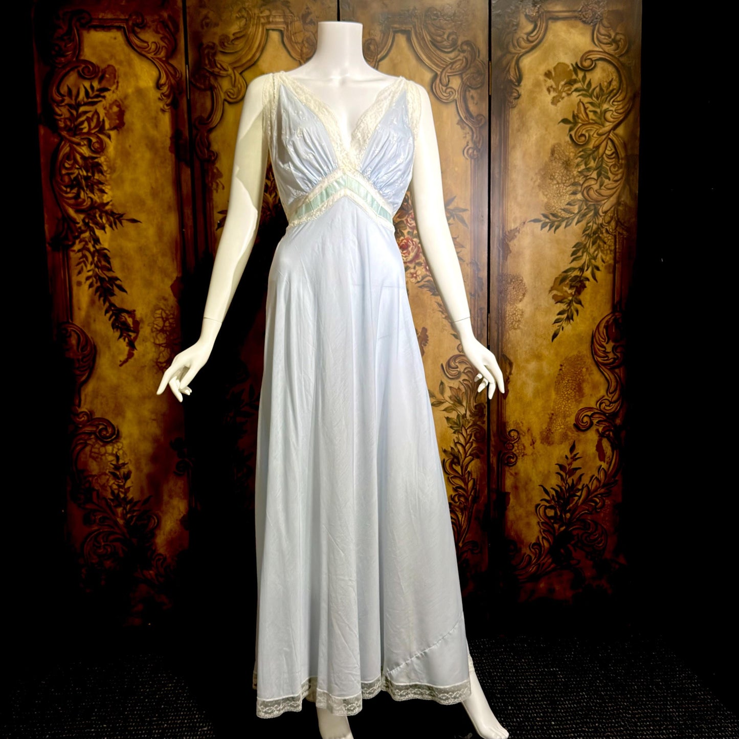 FISCHER vintage 1940s nightgown slip dress, HEAVENLY LINGERIE powder blue cotton blend