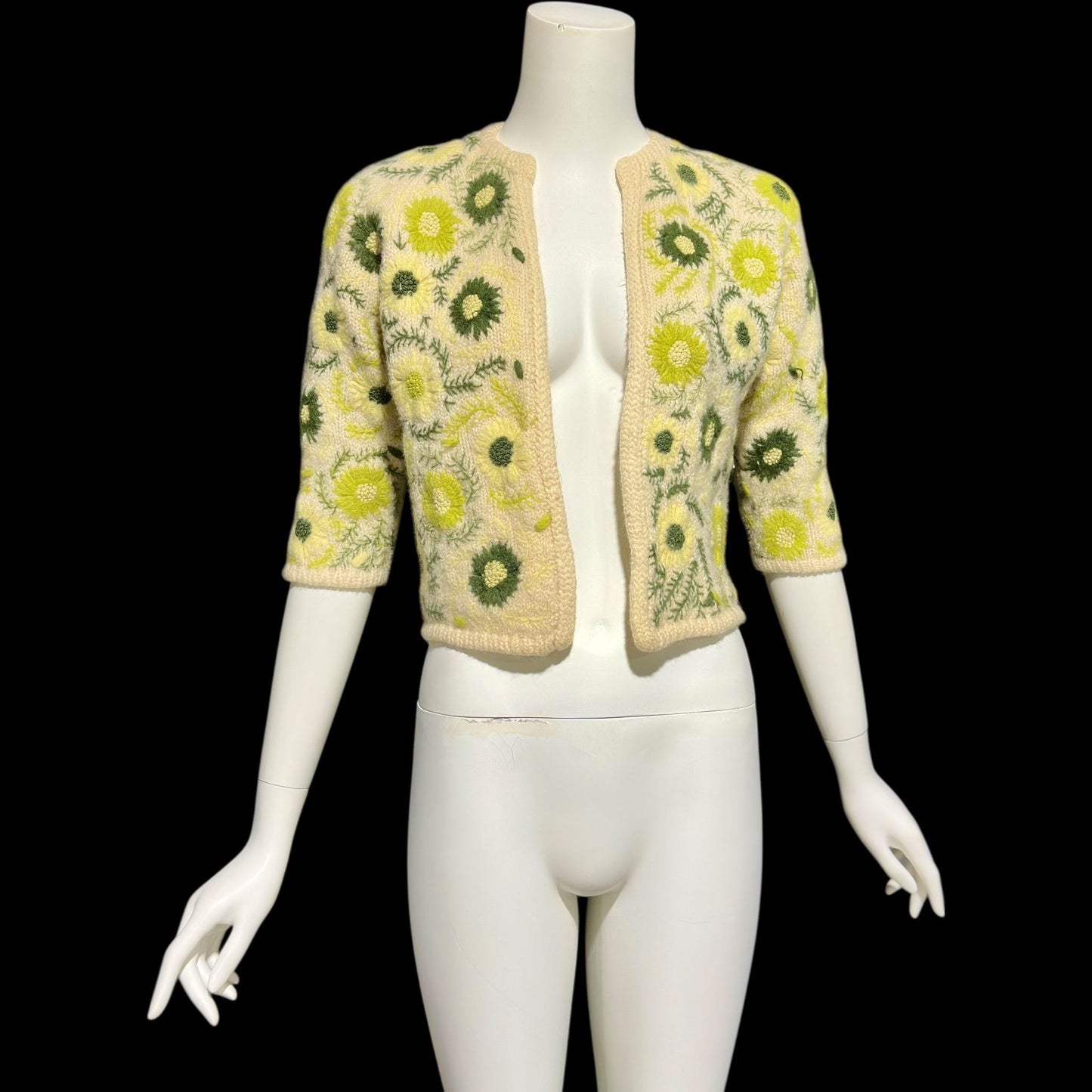 GENE SHELLY vintage 1950s cardigan sweater, open front embroidered wool cropped sweater