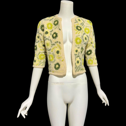 GENE SHELLY vintage 1950s cardigan sweater, open front embroidered wool cropped sweater
