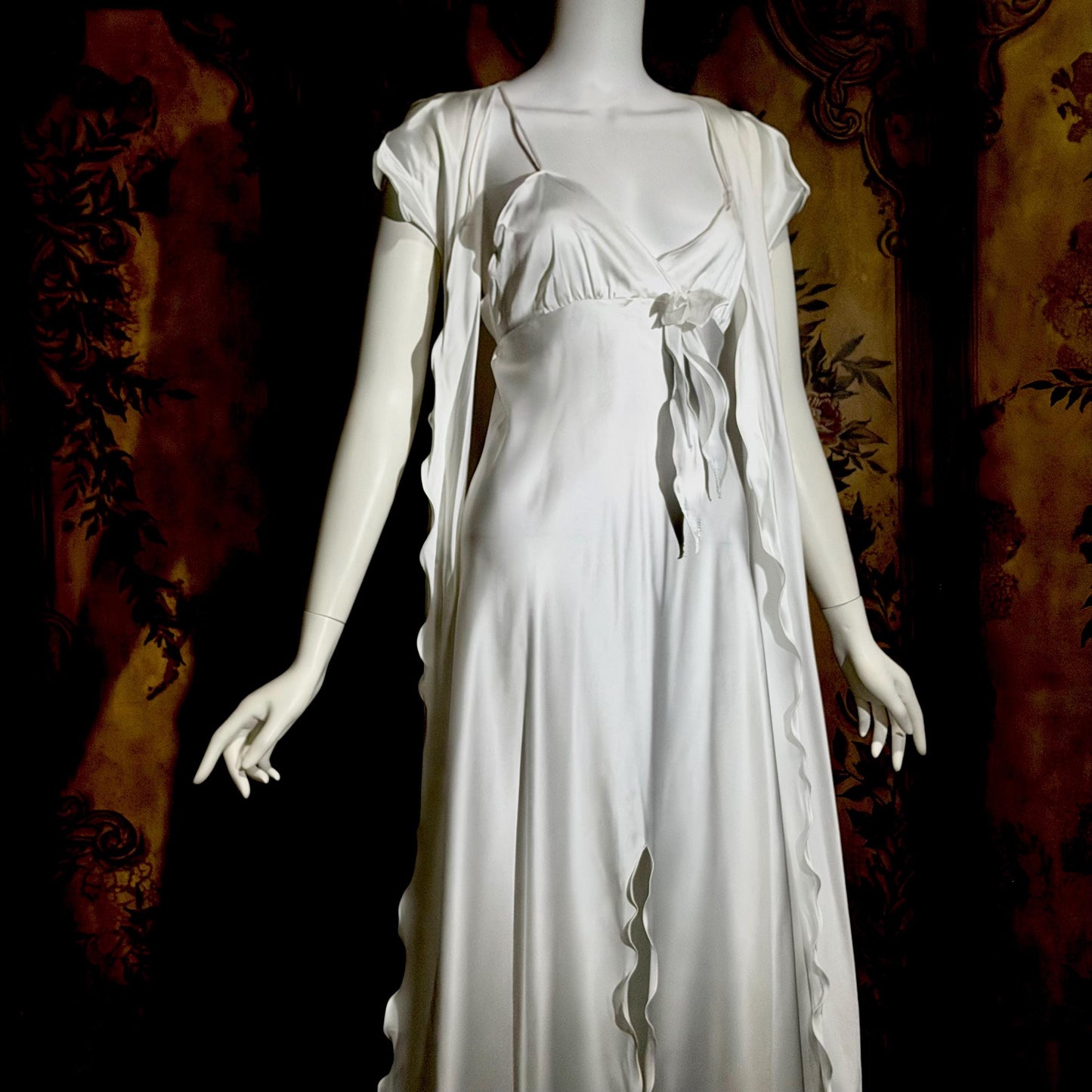 GEORGETTE TRABOLSI Vintage nightgown robe peignoir set, 1980s white lingerie dress set