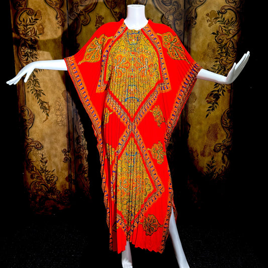 GEORGIE KEYLOUN Vintage 1960s caftan kaftan dress, Nite & Day Op Art accordion pleated party hostess dress