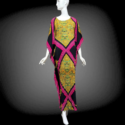 GEORGIE KEYLOUN Vintage caftan kaftan dress, 1960s Nite & Day Op Art accordion pleated party hostess dress
