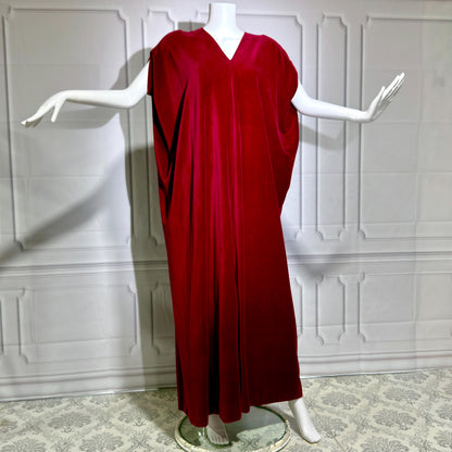 HALSTON IV vintage 1970s Kaftan evening dress, Burgundy Red Velour Caftan Dress