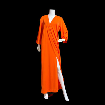 HALSTON IV vintage 1970s Kaftan evening dress, DORIAN Bold Orange knit Caftan Dress