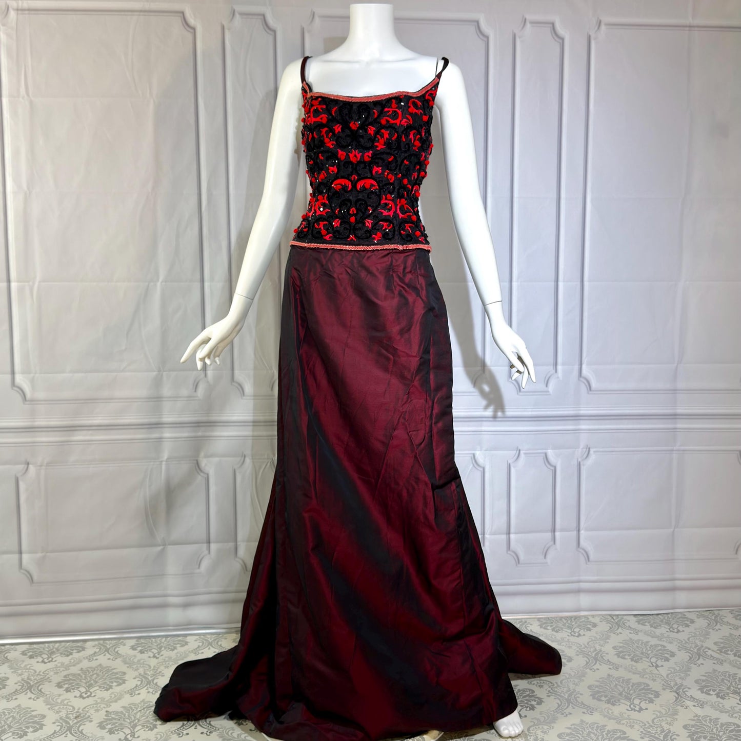HAROLD CLARK Vintage evening dress gown, 1980s Black Red Ball gown