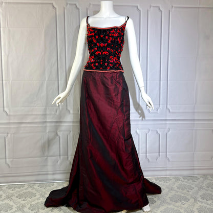 HAROLD CLARK Vintage evening dress gown, 1980s Black Red Ball gown
