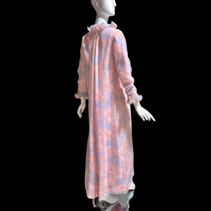 PERFECT NEGLIGEE, vintage 1960s dressing gown, soft pink & blue floral house coat lounging robe