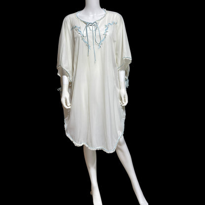 COUTURE INTERNATIONALE Pedro Rodriguez, vintage 1960s caftan robe, sheer double layer chiffon white poncho cape loungewear