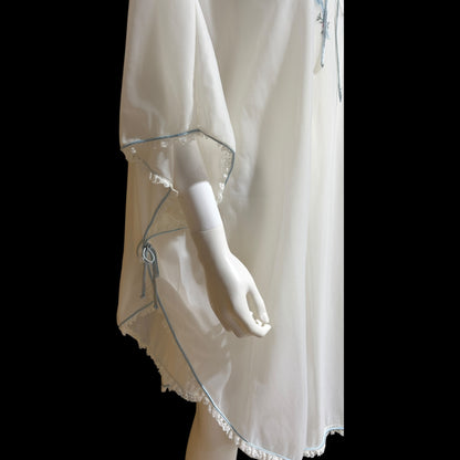 COUTURE INTERNATIONALE Pedro Rodriguez, vintage 1960s caftan robe, sheer double layer chiffon white poncho cape loungewear