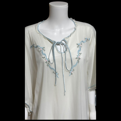 COUTURE INTERNATIONALE Pedro Rodriguez, vintage 1960s caftan robe, sheer double layer chiffon white poncho cape loungewear