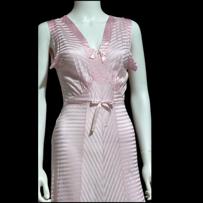 LORRAINE vintage 1940s Nightgown Slip Dress: Pink Shadow Stripe Rayon Night dress