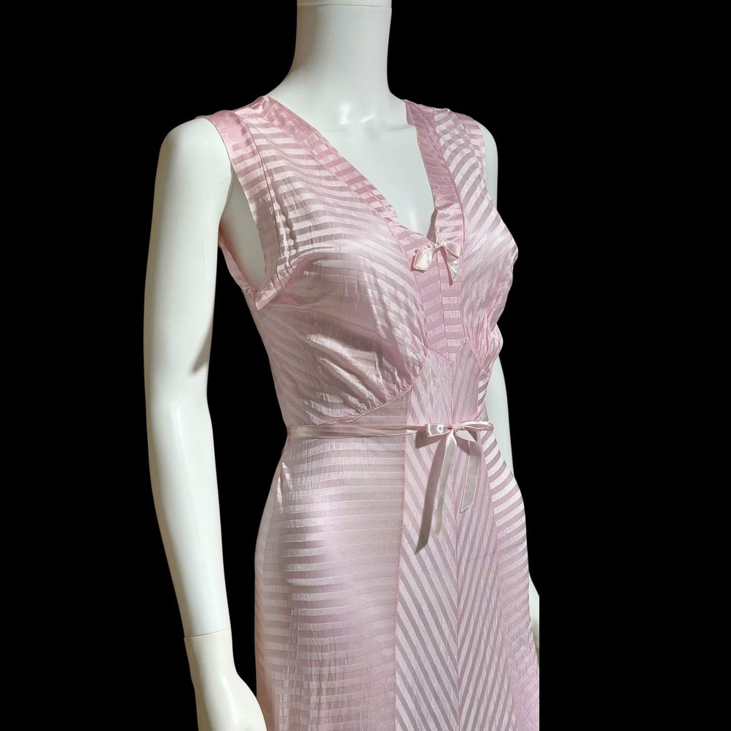 LORRAINE vintage 1940s Nightgown Slip Dress: Pink Shadow Stripe Rayon Night dress