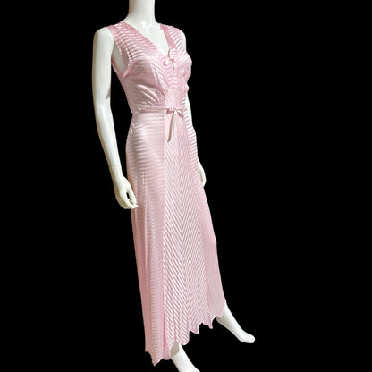 LORRAINE vintage 1940s Nightgown Slip Dress: Pink Shadow Stripe Rayon Night dress