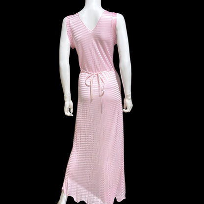 LORRAINE vintage 1940s Nightgown Slip Dress: Pink Shadow Stripe Rayon Night dress