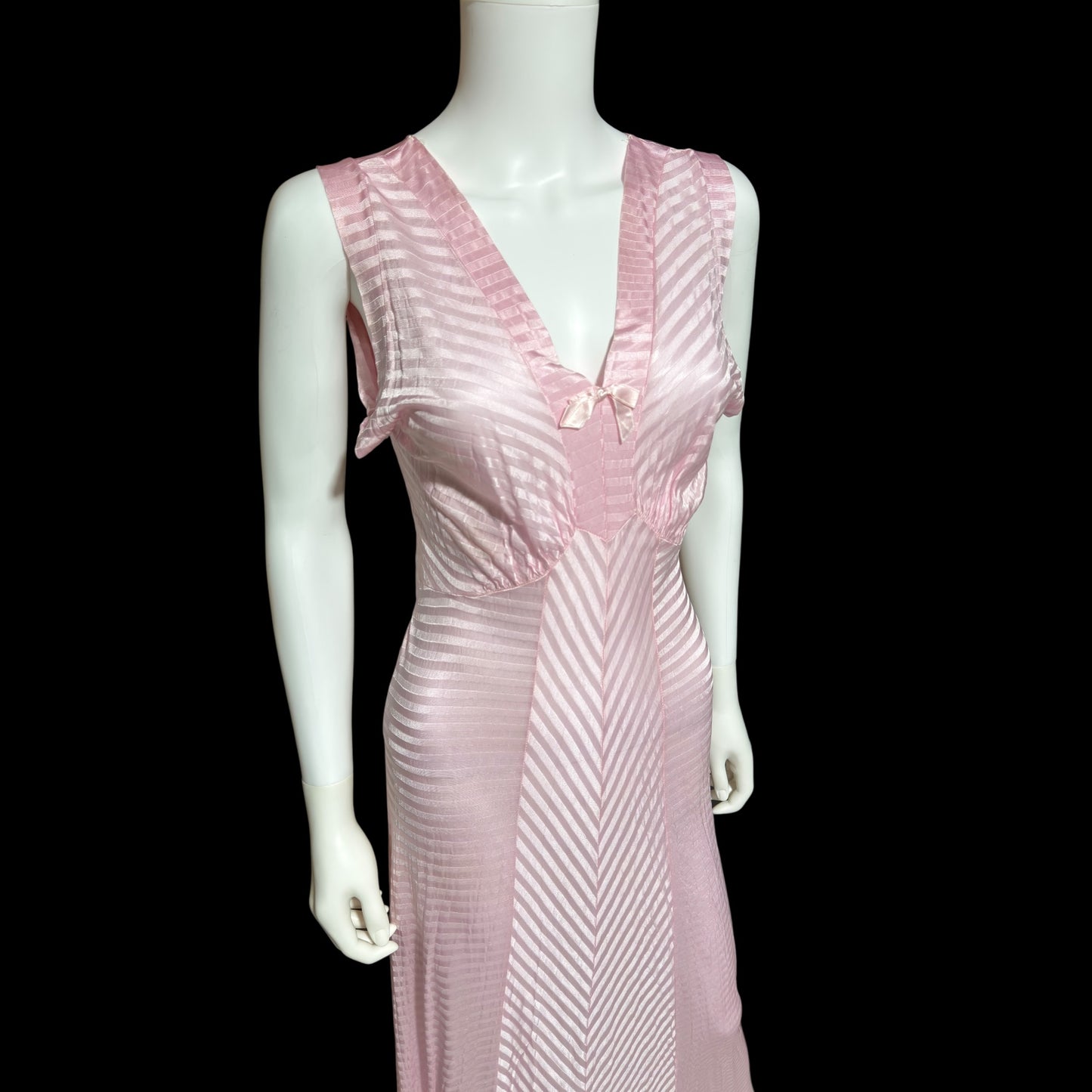 LORRAINE vintage 1940s Nightgown Slip Dress: Pink Shadow Stripe Rayon Night dress