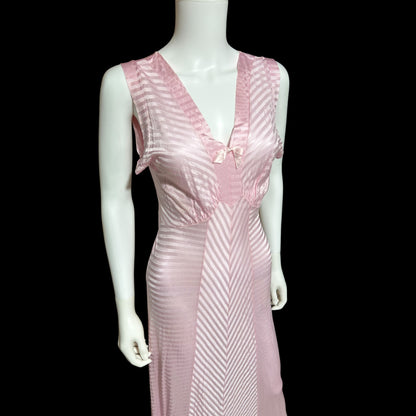 LORRAINE vintage 1940s Nightgown Slip Dress: Pink Shadow Stripe Rayon Night dress