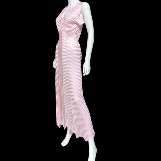LORRAINE vintage 1940s Nightgown Slip Dress: Pink Shadow Stripe Rayon Night dress
