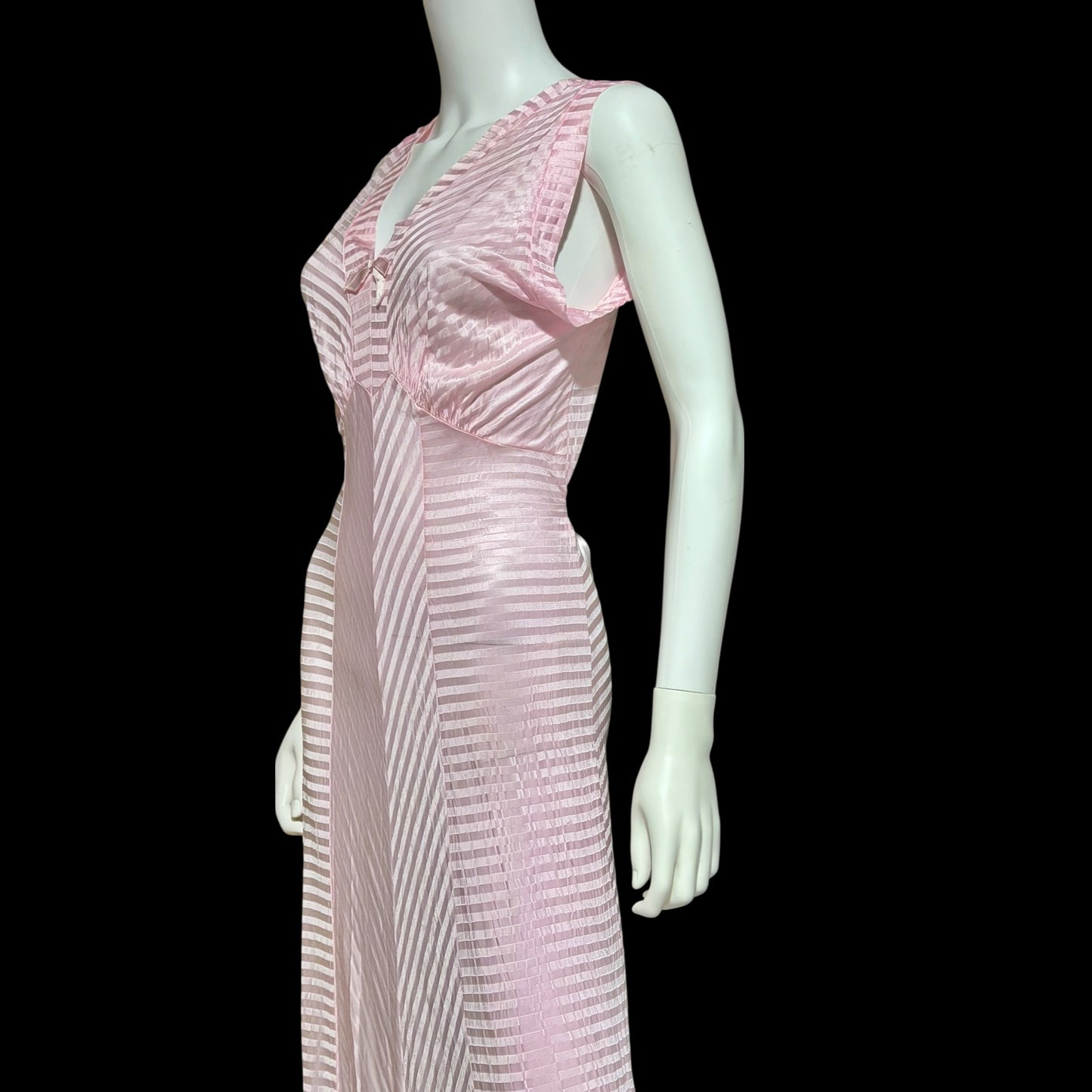 LORRAINE vintage 1940s Nightgown Slip Dress: Pink Shadow Stripe Rayon Night dress