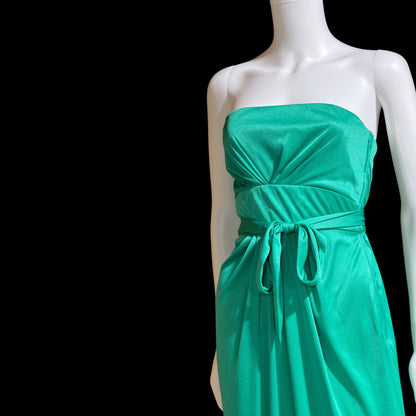 ESTEVEZ evening dress, vintage 1970s teal green jersey knit gown, Studio 54 cocktail disco party dress
