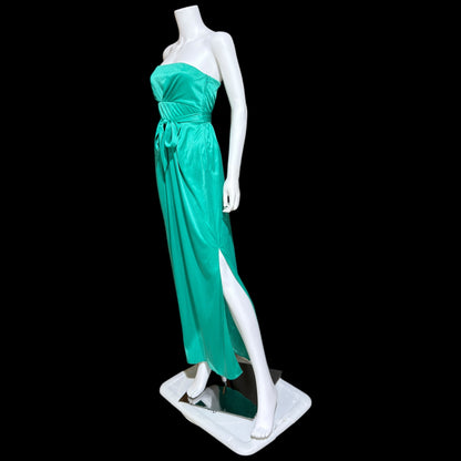 ESTEVEZ evening dress, vintage 1970s teal green jersey knit gown, Studio 54 cocktail disco party dress