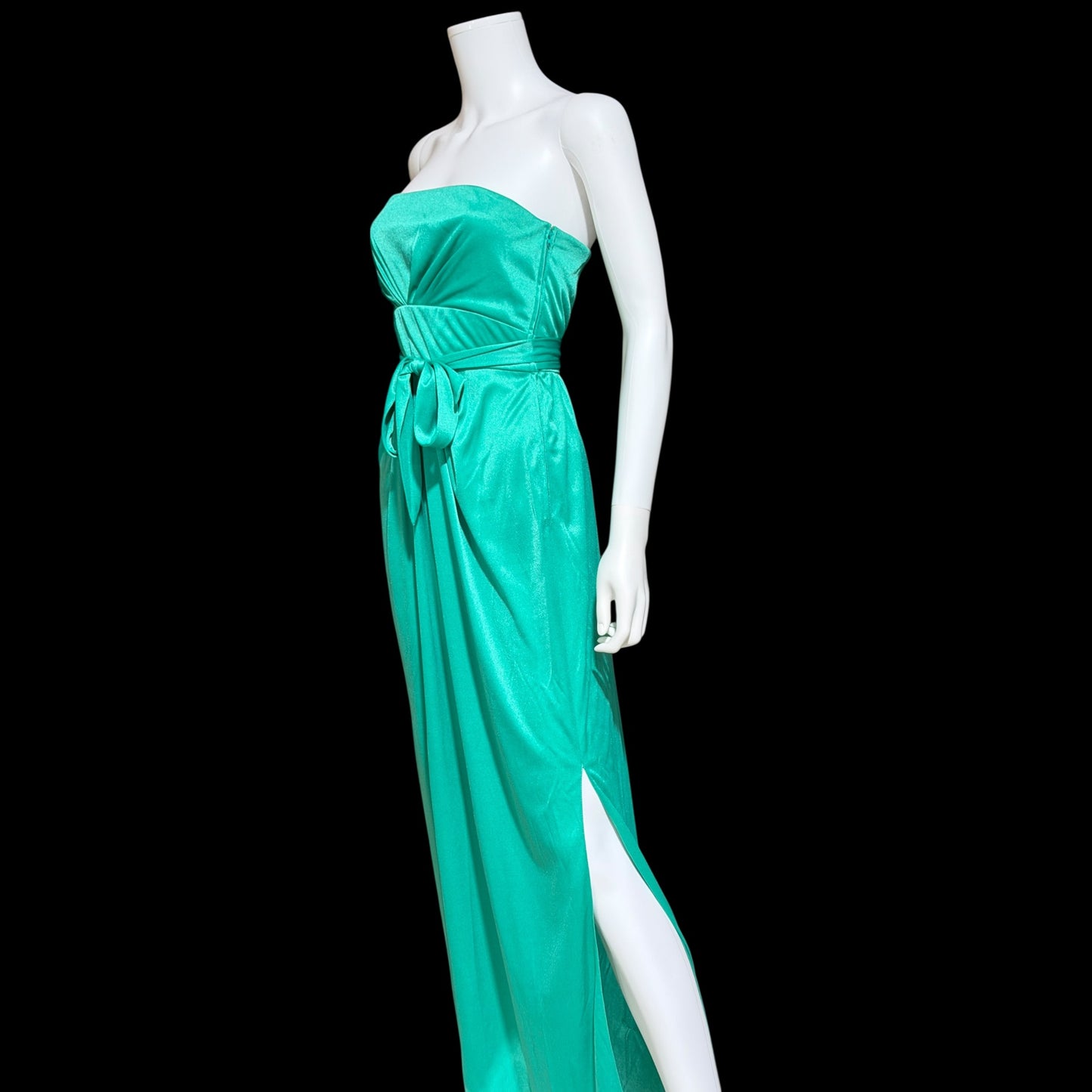 ESTEVEZ evening dress, vintage 1970s teal green jersey knit gown, Studio 54 cocktail disco party dress
