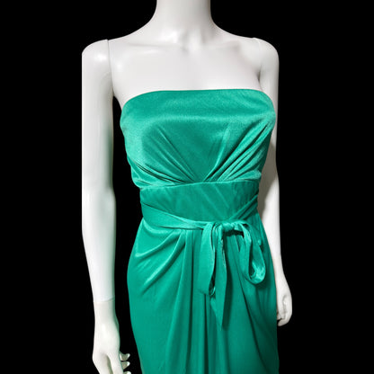 ESTEVEZ evening dress, vintage 1970s teal green jersey knit gown, Studio 54 cocktail disco party dress