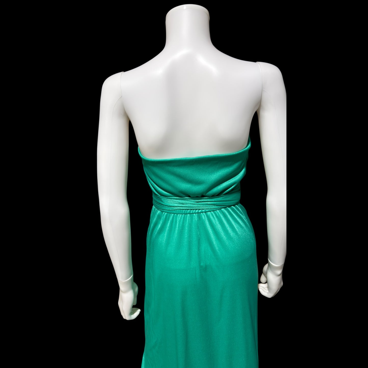ESTEVEZ evening dress, vintage 1970s teal green jersey knit gown, Studio 54 cocktail disco party dress