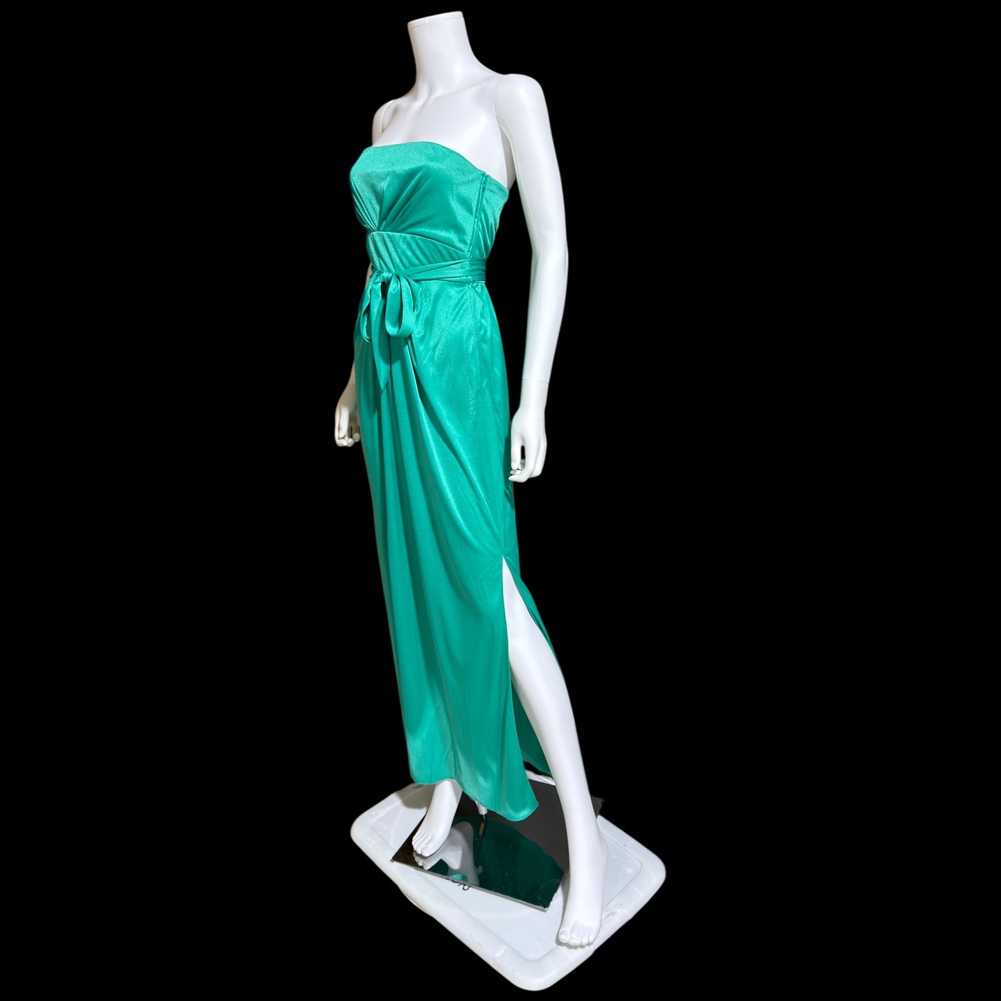 ESTEVEZ evening dress, vintage 1970s teal green jersey knit gown, Studio 54 cocktail disco party dress