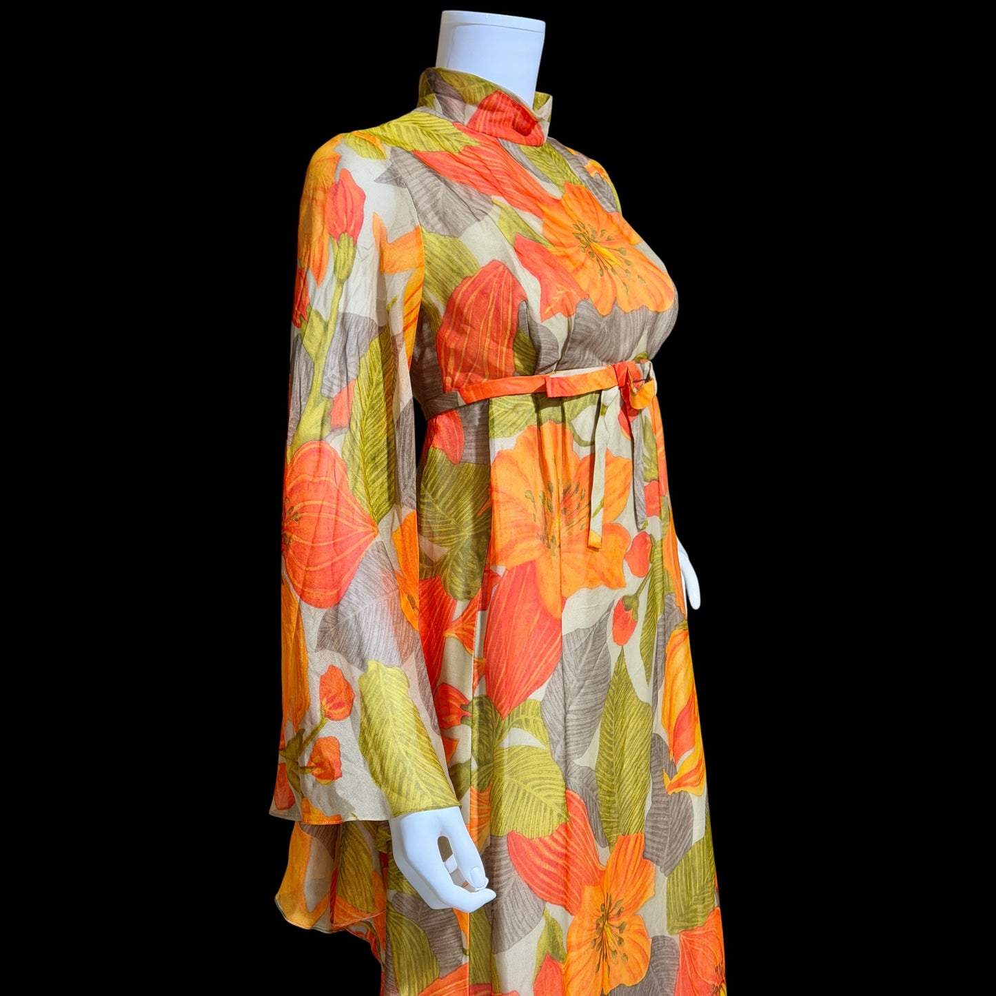 BOB BUGNAND Sam Friedlander,  Martha Weathered, vintage 1960s evening dress, Orange floral angel sleeves