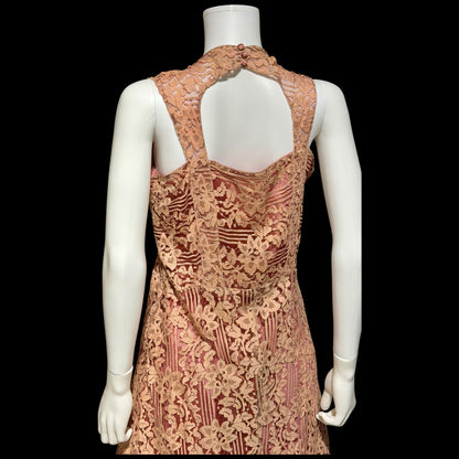 1930s vintage evening dress, Dusty pink lace sheath gown, fully lined
