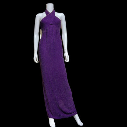 JEET vintage 1980s evening gown, Purple Beaded Silk Sheath gown, Halter slip dress