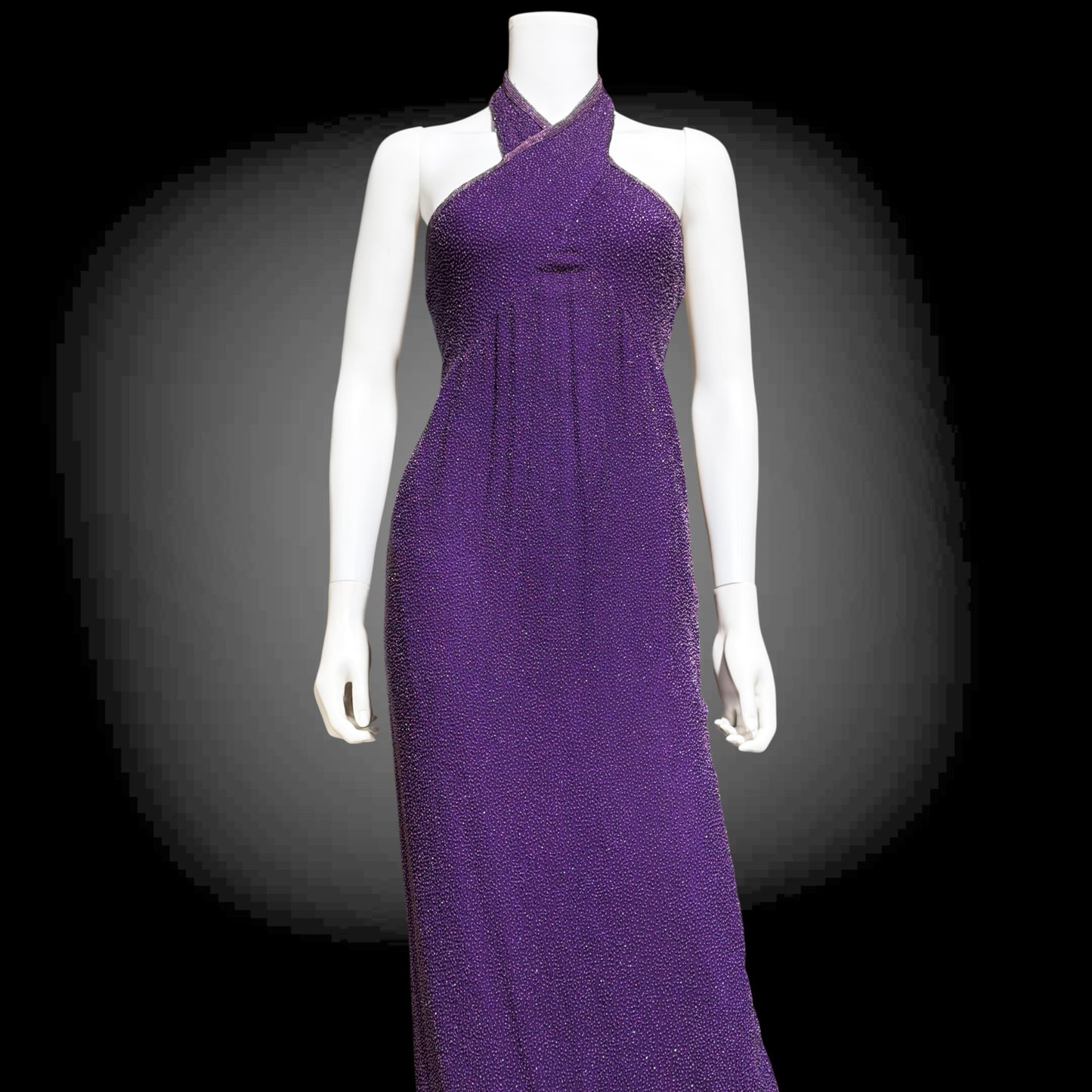 JEET vintage 1980s evening gown, Purple Beaded Silk Sheath gown, Halter slip dress