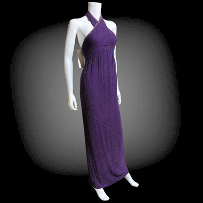 JEET vintage 1980s evening gown, Purple Beaded Silk Sheath gown, Halter slip dress