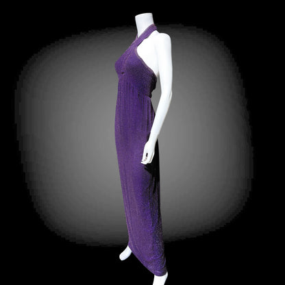JEET vintage 1980s evening gown, Purple Beaded Silk Sheath gown, Halter slip dress