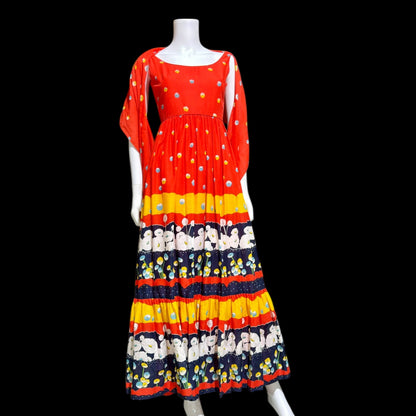 SHANNON ROGERS Jerry Silverman, vintage 1960s floral evening sundress, Border print w/ matching shawl