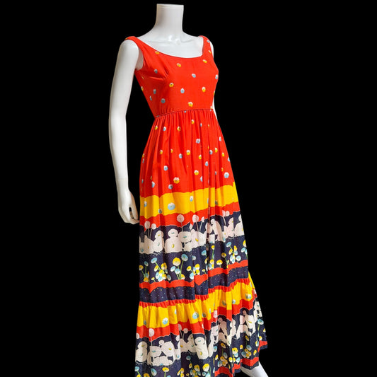 SHANNON ROGERS Jerry Silverman, vintage 1960s floral evening sundress, Border print w/ matching shawl