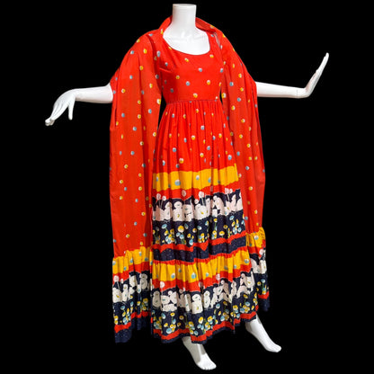 SHANNON ROGERS Jerry Silverman, vintage 1960s floral evening sundress, Border print w/ matching shawl