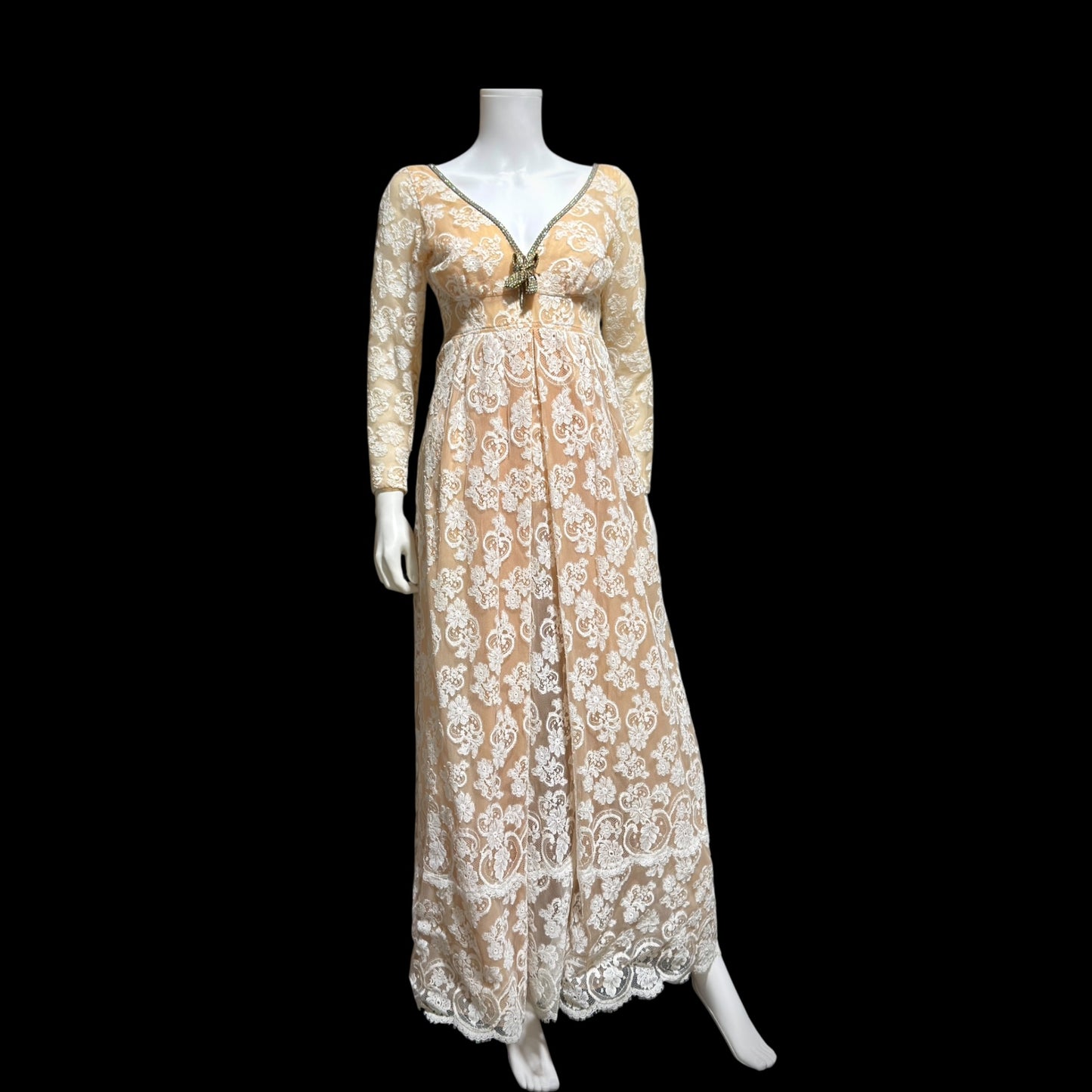 LILLIE RUBIN COLLECTION 700, vintage 1960s evening dress gown, white lace regency style formal gown