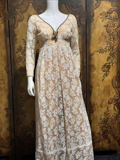 LILLIE RUBIN COLLECTION 700, vintage 1960s evening dress gown, white lace regency style formal gown