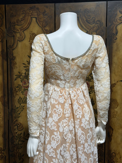 LILLIE RUBIN COLLECTION 700, vintage 1960s evening dress gown, white lace regency style formal gown