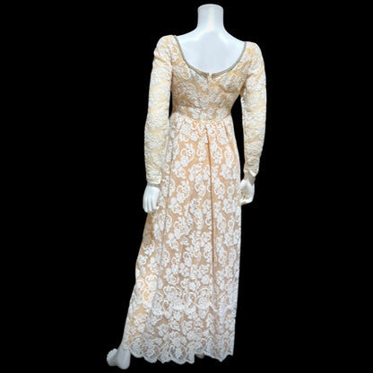 LILLIE RUBIN COLLECTION 700, vintage 1960s evening dress gown, white lace regency style formal gown