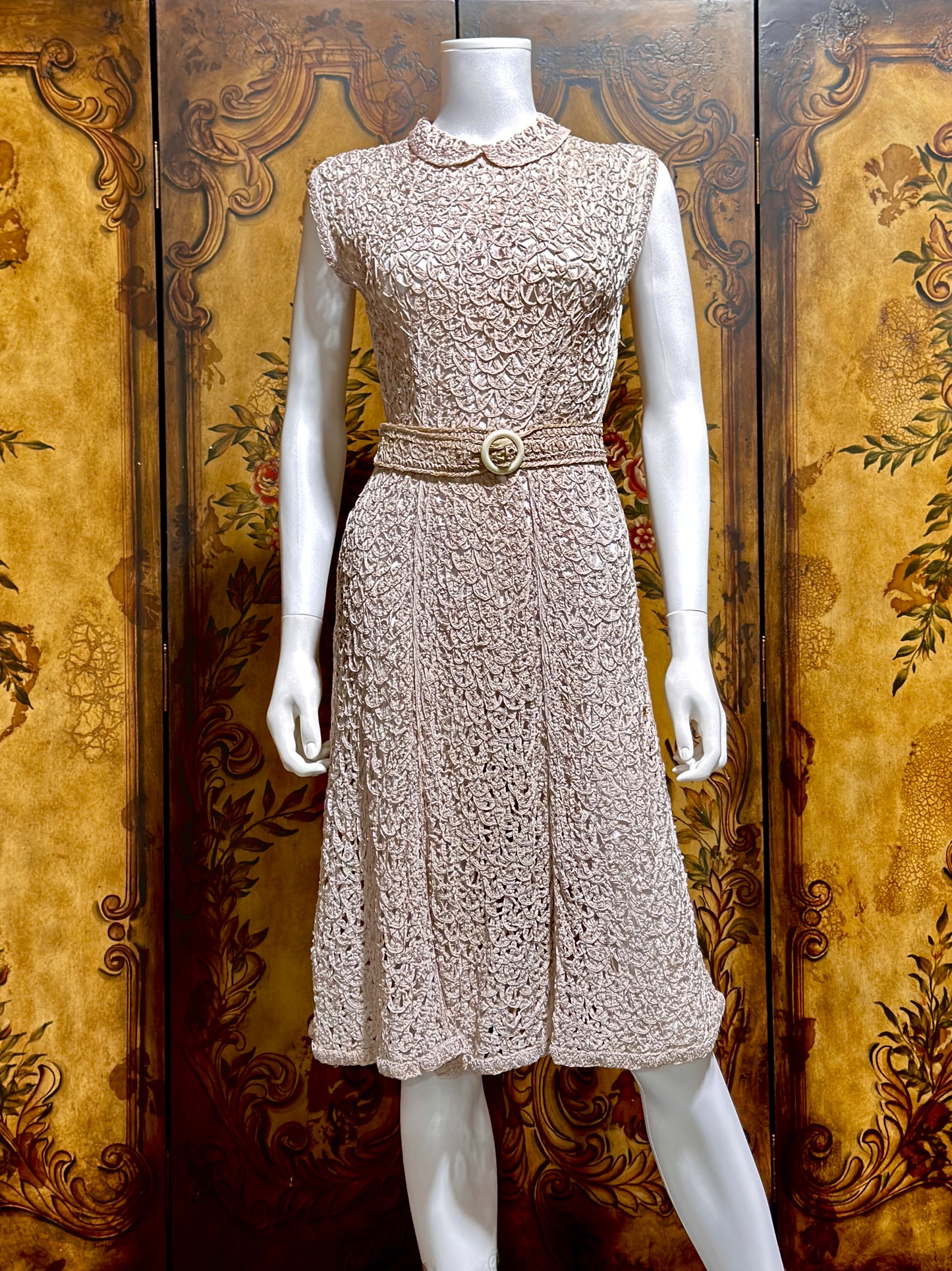 1930s vintage Tape Lace Dress, Dusty Mauve shirt day dress with peter pan collar