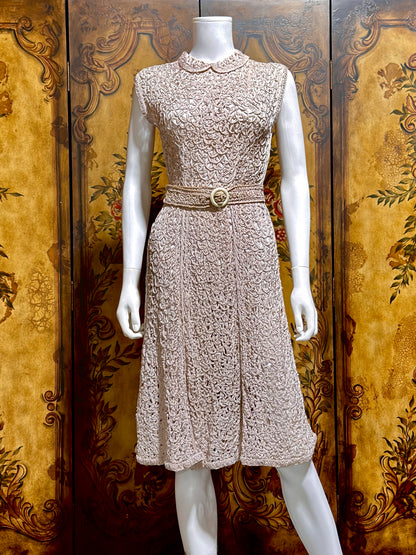 1930s vintage Tape Lace Dress, Dusty Mauve shirt day dress with peter pan collar