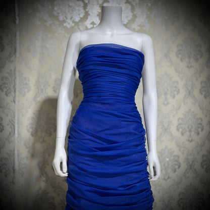 FRANK USHER vintage evening cocktail dress, 1980s Blue Purple high low mummy Party Dress